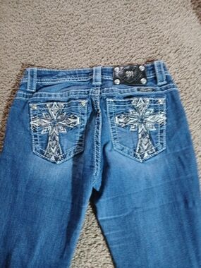 Miss Me Blue Embroidered Cross Pocket Skinny Jeans